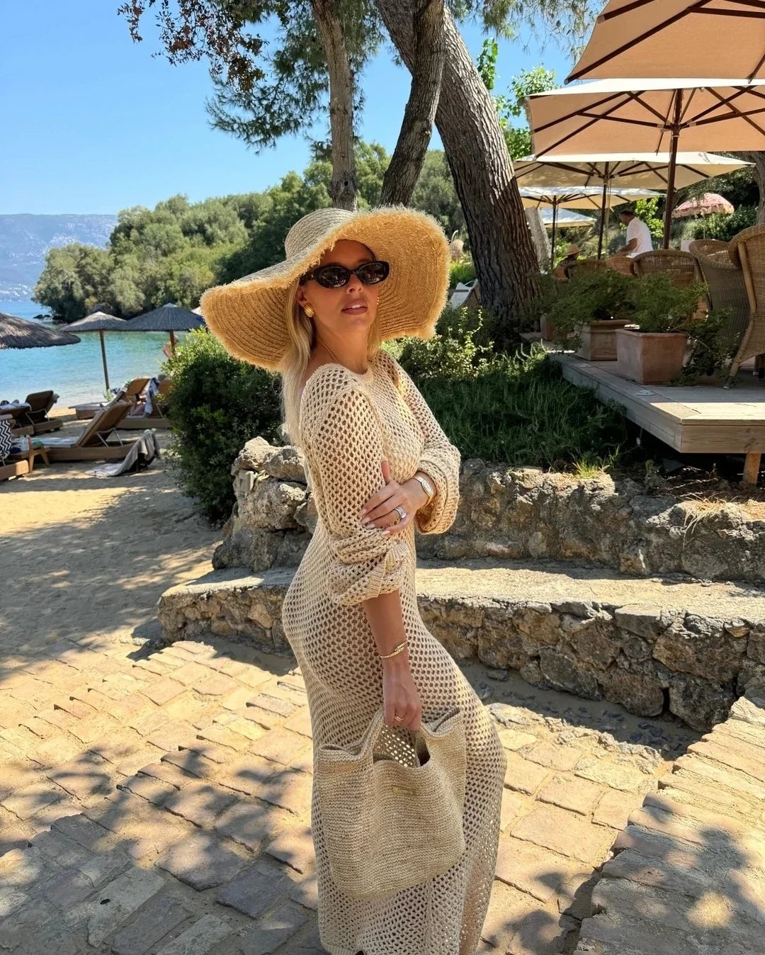 שמלת חוף מקסי רשת חזה/גב חשוף - Amber