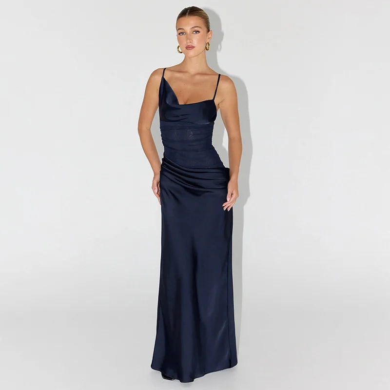 Satin Maxi Dress with Mesh Design - Jordan