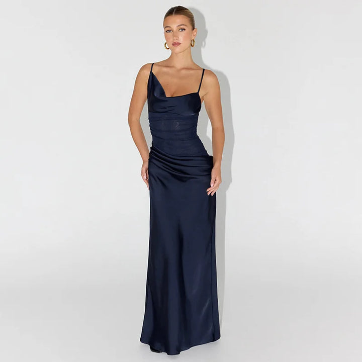 Satin Maxi Dress with Mesh Design - Jordan