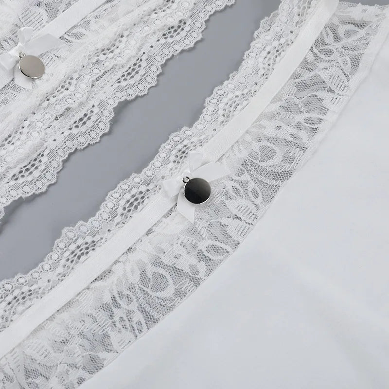 סט שני חלקים חצאית וטופ קשירה בעיטור תחרה - אנג'לין