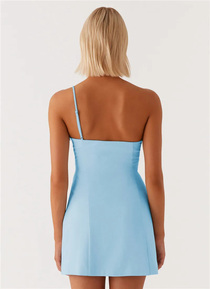 שמלת מיני בעיטור אפליקציות פרחים כתפיה אחת - Annika