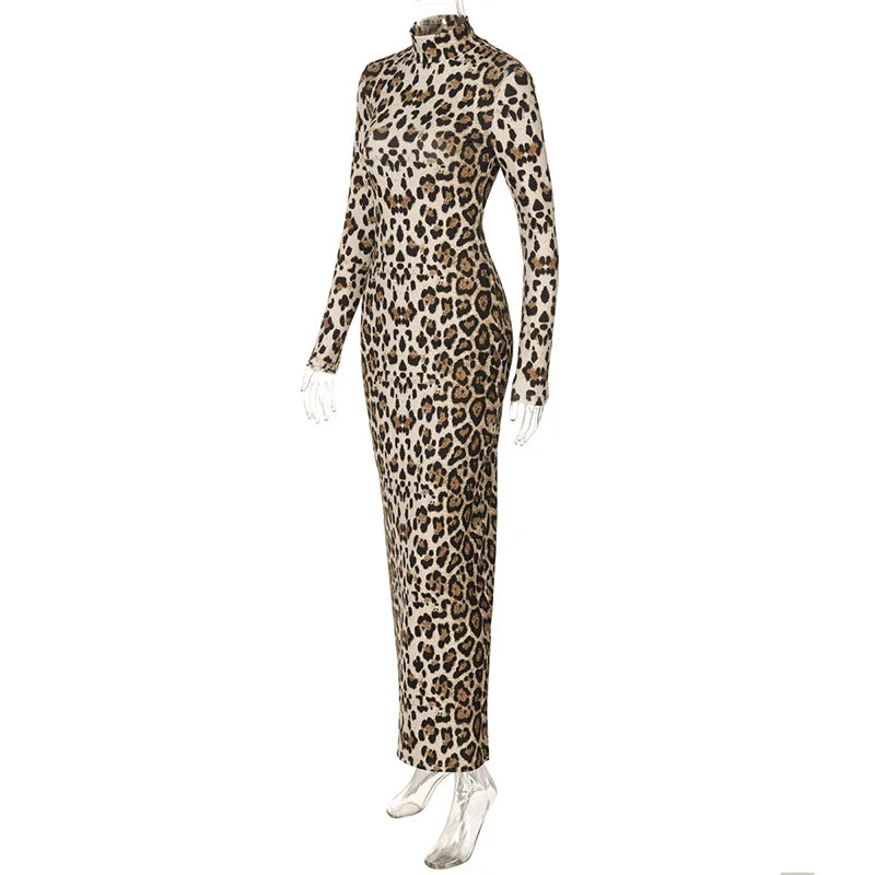 שמלת מקסי מנומרת צווארון גולף - מרלין