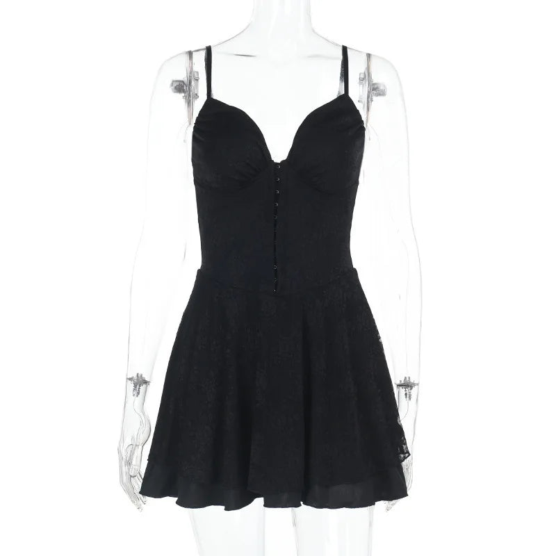 שמלת מיני תחרה בגזרת A סגירת סיכות - Saanvi