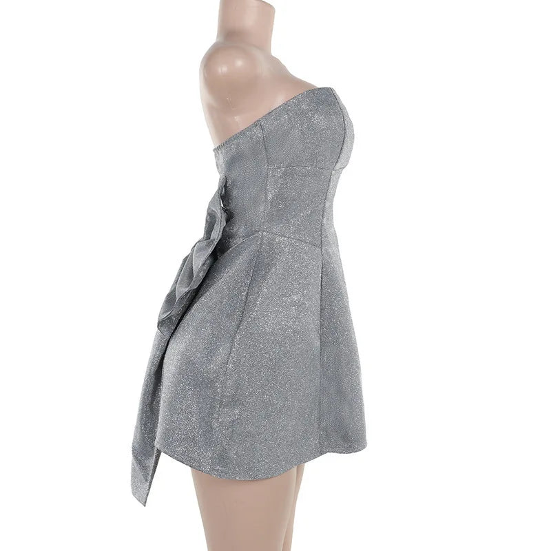 שמלת מיני סטרפלס נצנצים בעיטור פפיון בגב - DIVA