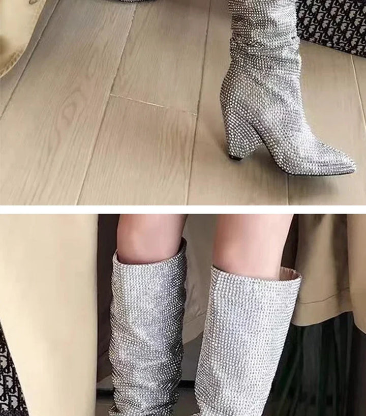 Heeled boots with glittering rhinestones - Daisy