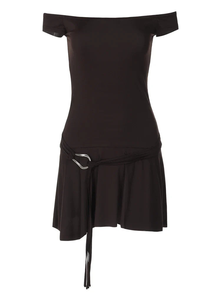 שמלת מיני בעיטור חגורת מותן כתפיים חשופות - Antonella