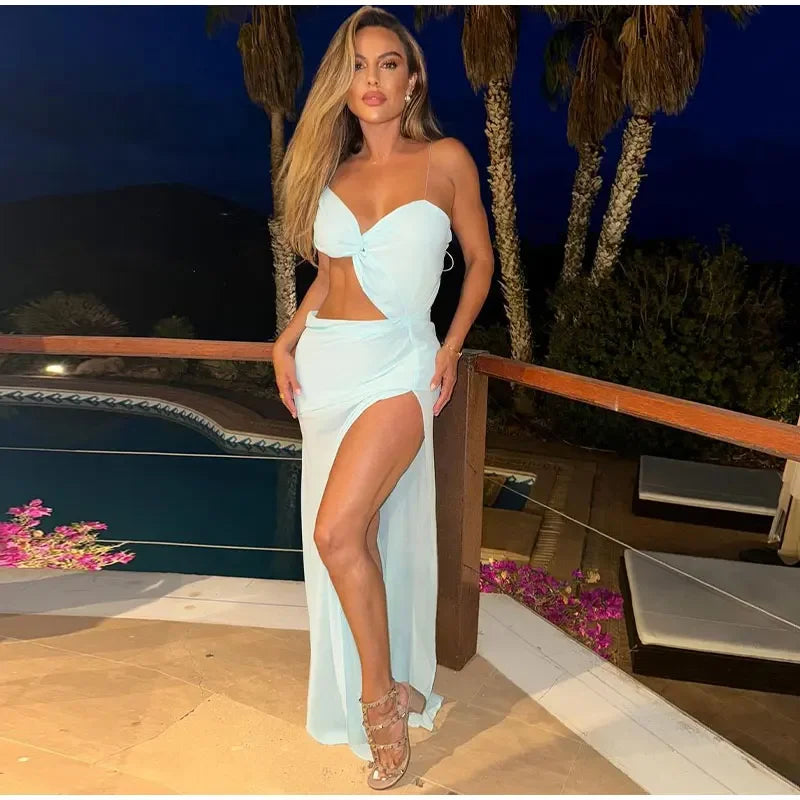 שמלת מקסי בעיצוב מיוחד בעיטור שסע - לימסול