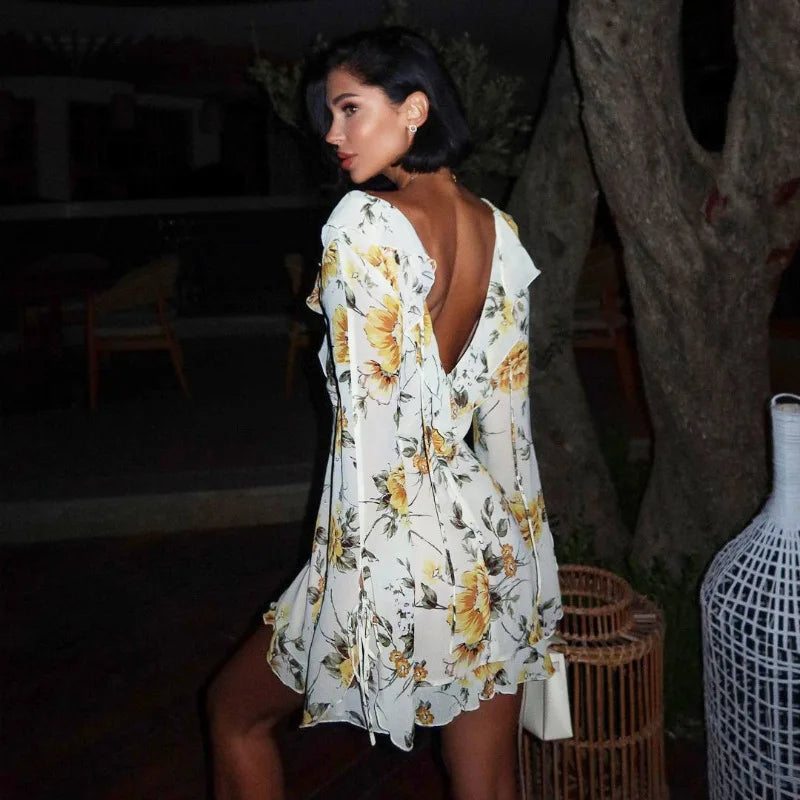 שמלת מיני שיפון פרחונית מלמלה - מרי לין