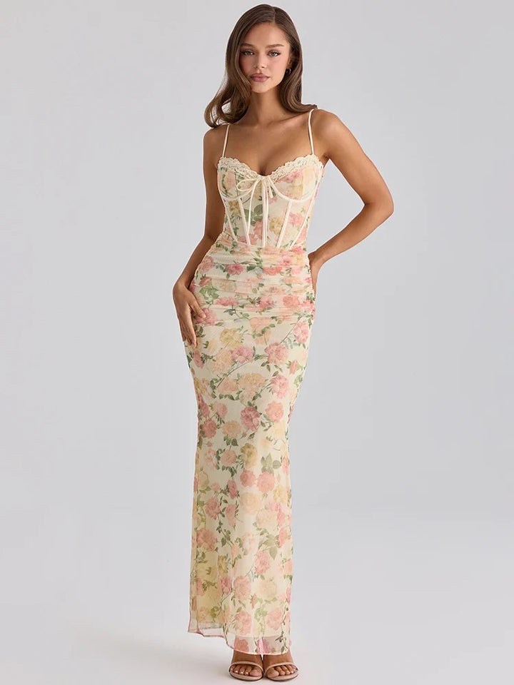 Floral chiffon maxi dress with a corset design - Liana
