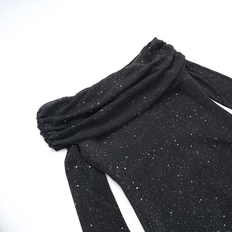 שמלת מקסי נצנצים כתפיים חשופות - שיינה