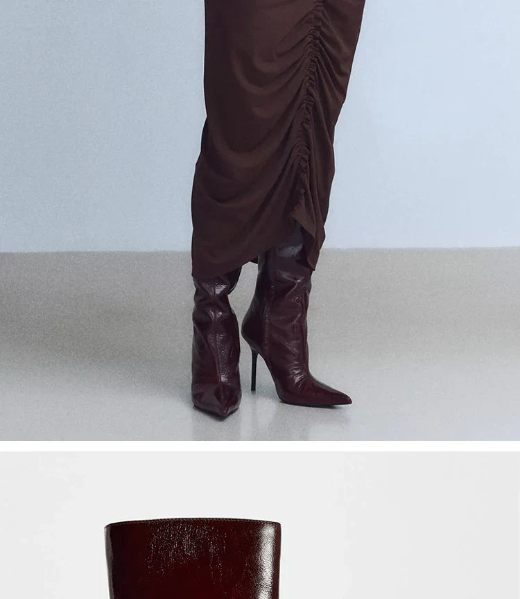 מגפי עקב שפיץ גבוהים דמוי עור - Juliette