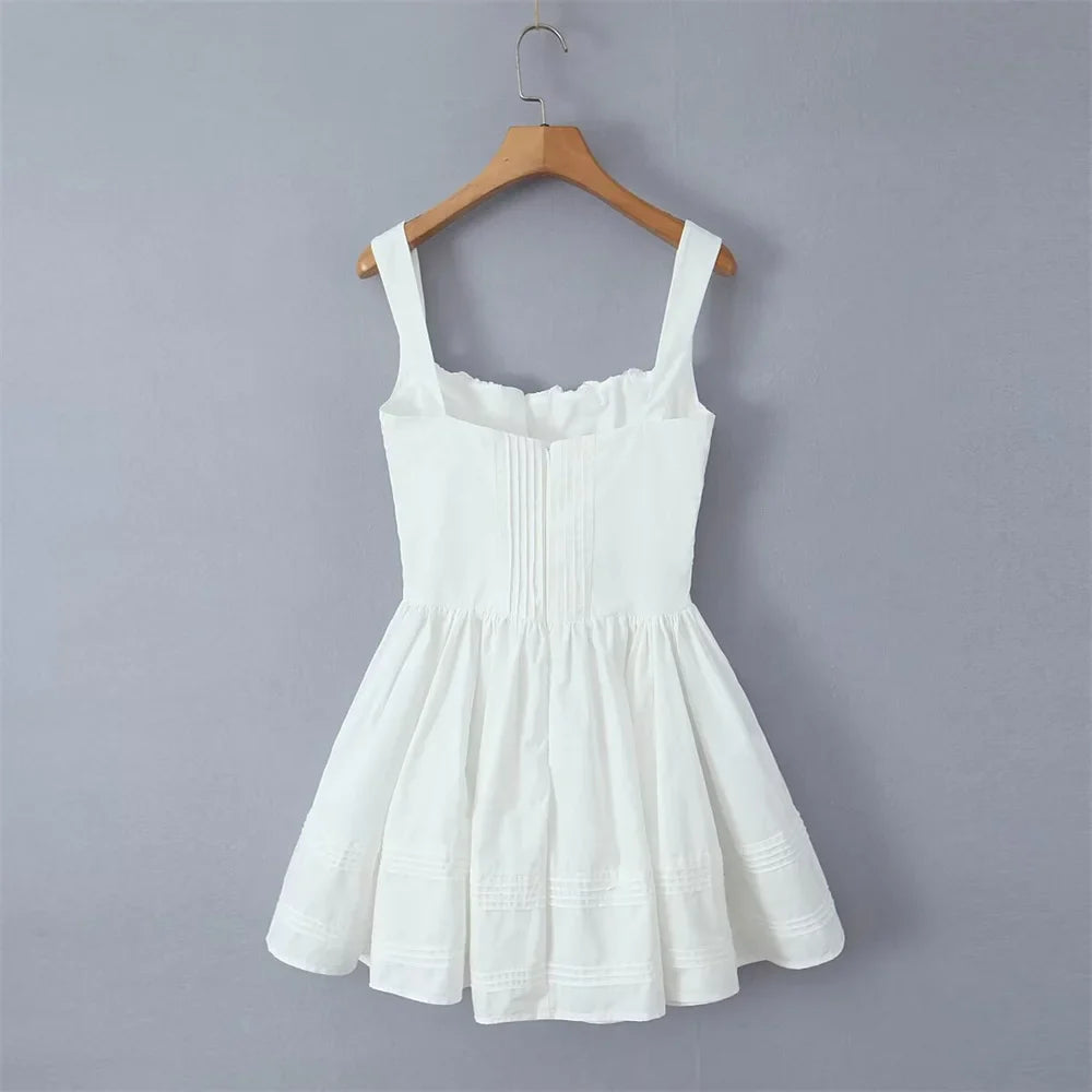 שמלת מיני קיצית פרחונית / לבנה בגזרת A בעיצוב כפרי וינטג' - סופיה