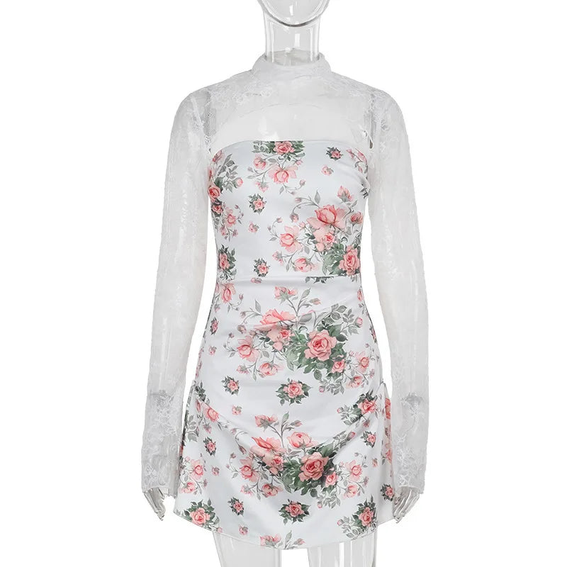 שמלת מיני פרחונית בעיטור תחרה - סיגל