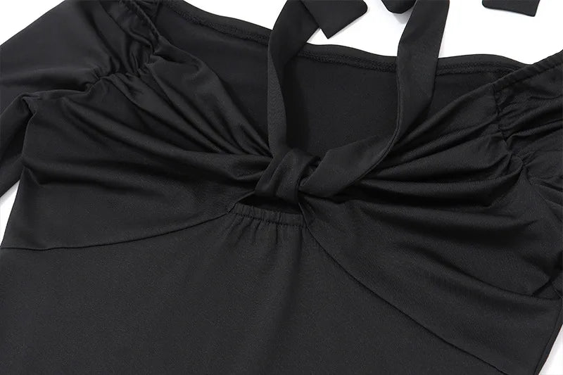 חולצה צמודה שרוול ארוך בשילוב קשירה בצוואר - פנלופי