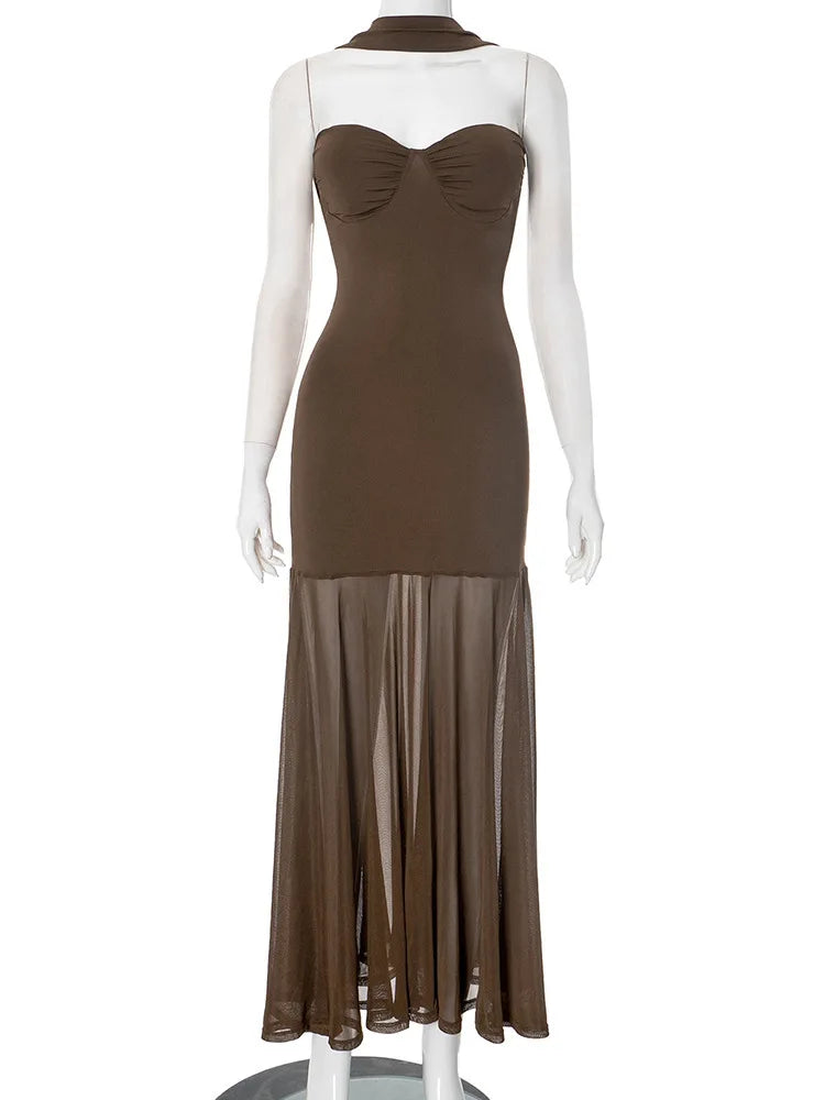 שמלת מקסי קולר בעיטור שיפון גב פתוח - רייצ'ל