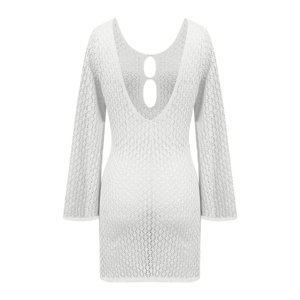 שמלת מיני חוף סרוגה גב פתוח  - Keira