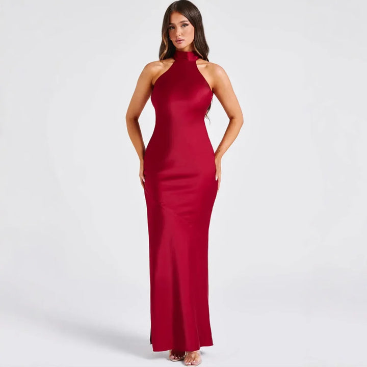 Satin maxi dress with slit - Amari 
