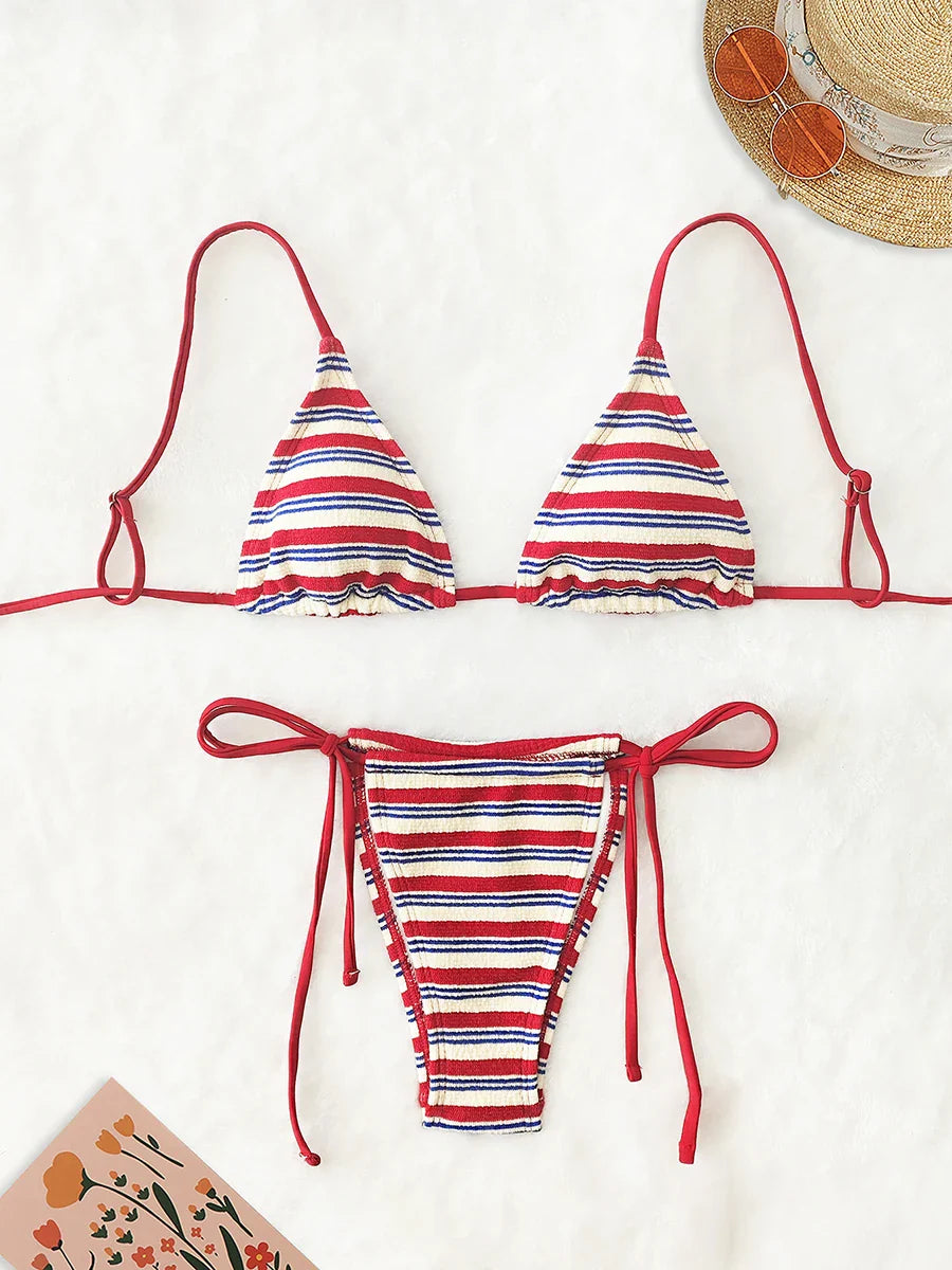 Striped bikini tie-up swimsuit - Lolita