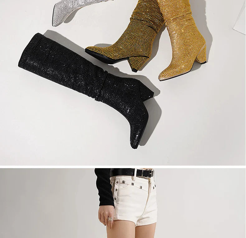 Heeled boots with glittering rhinestones - Daisy