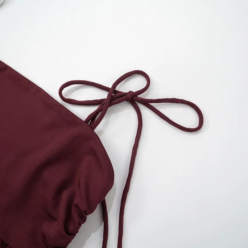 שמלת מקסי אלגנטית בעיצוב תחרה קשירה בכתפיות - Indigo