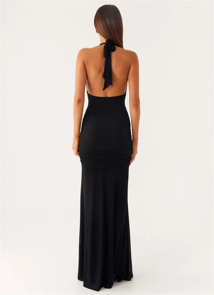 Maxi dress with a buckle design and open back - Tzahala