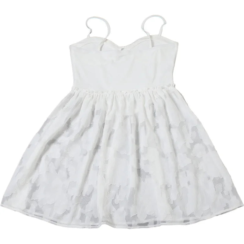 שמלת מיני בגזרת A כתפיות ספגטי בעיטור רקמת עלים ופרחים - שילה