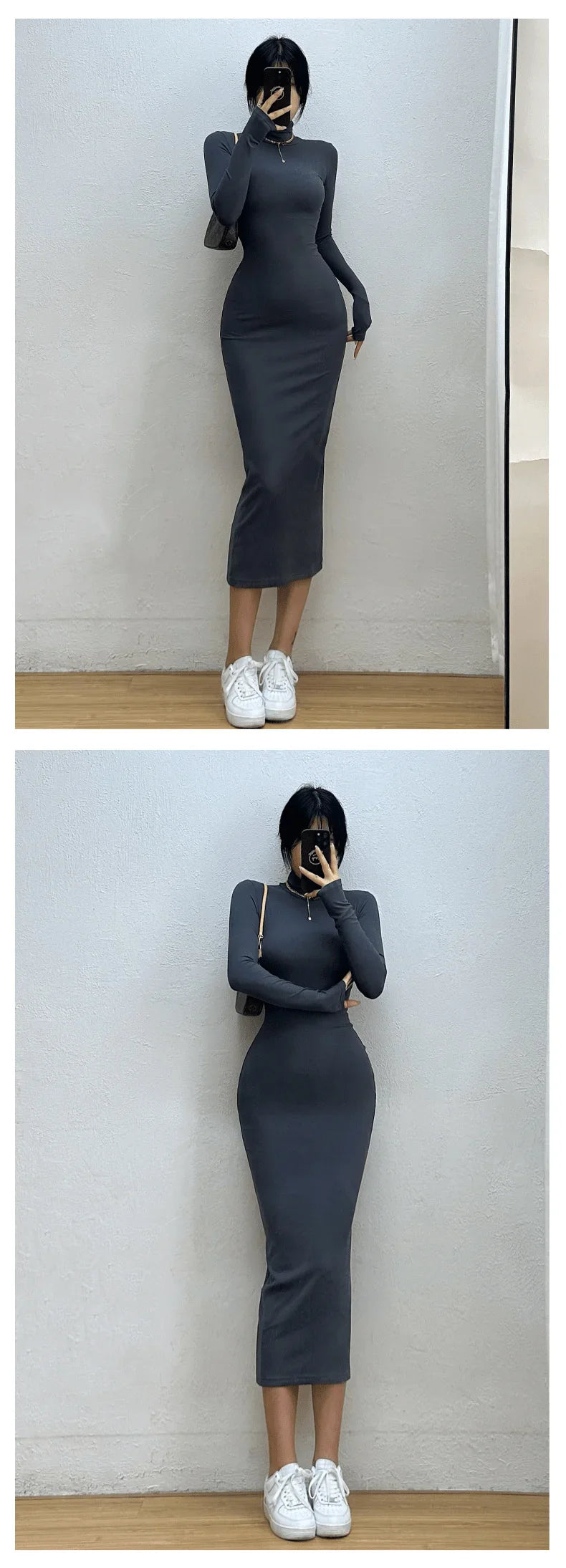 שמלת מידי סרוגה צמודה צווארון גולף - Kira