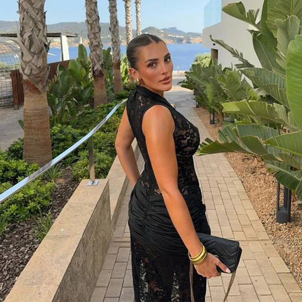 שמלת מקסי תחרה בעיצוב שסע - Lola