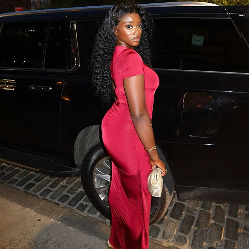 שמלת מקסי כיווצים בעיצוב קרוס - שיילה