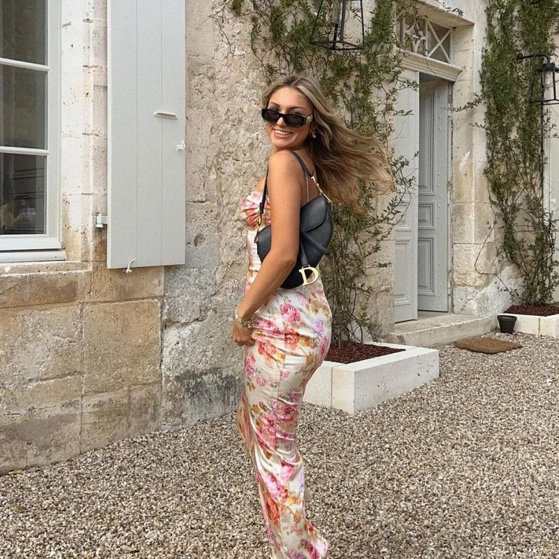 שמלת מקסי סאטן פרחונית - ליה