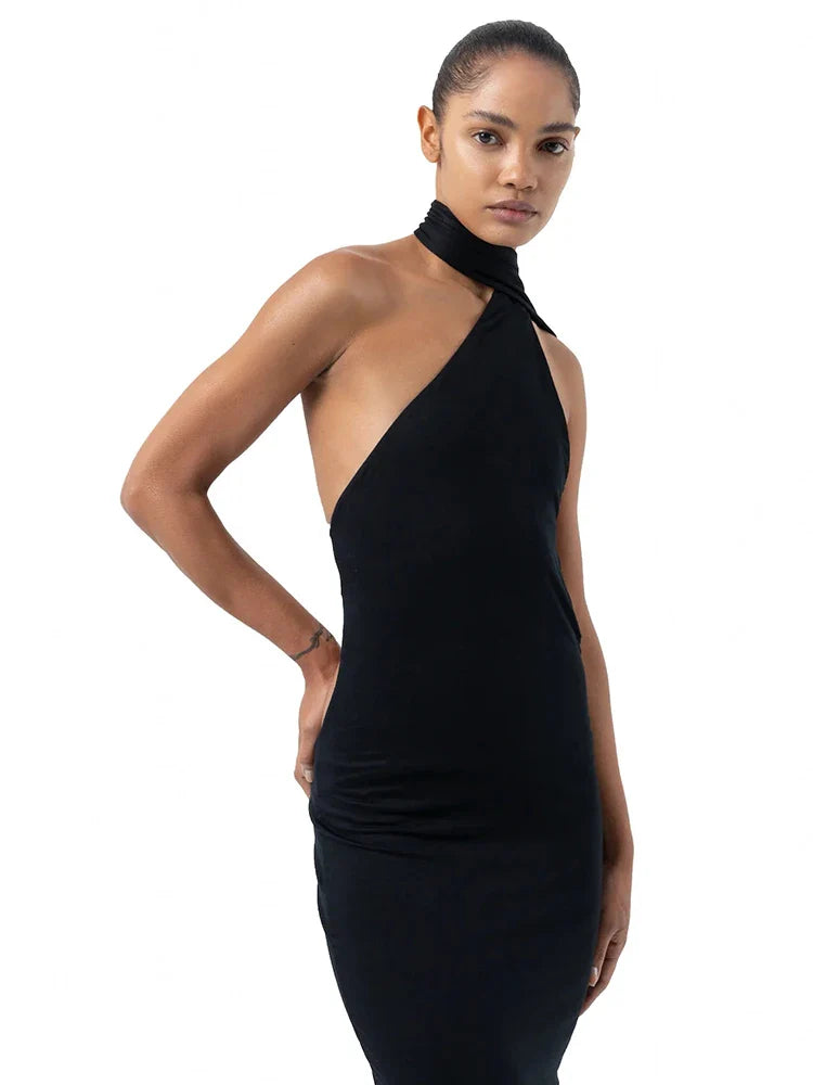 שמלת מקסי בעיטור שרשרת בגב קשירה בצוואר - Annalise