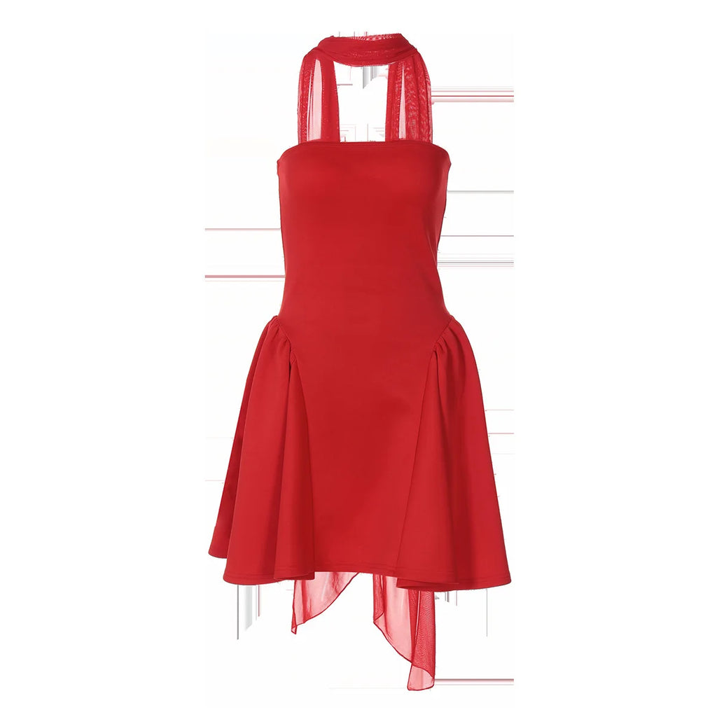 שמלת מיני סטרפלס בגזרת A בעיטור צעיף תואם - Amelie