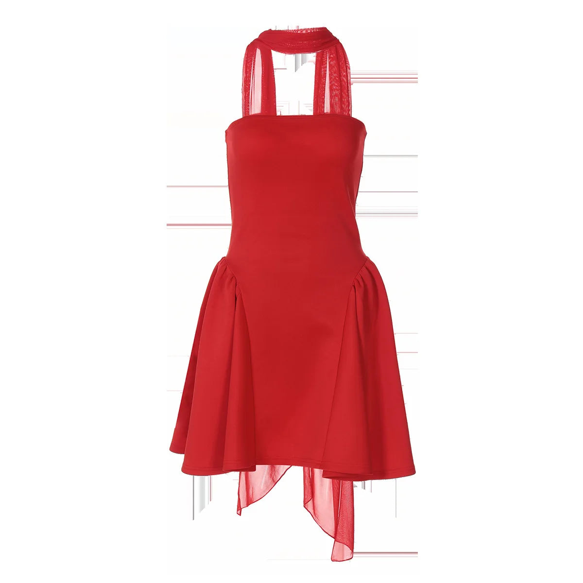 שמלת מיני סטרפלס בגזרת A בעיטור צעיף תואם - Amelie