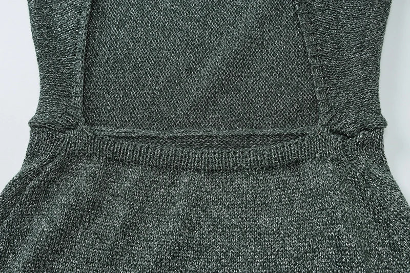 שמלת מיני סרוגה נצנצים צווארון נופל גב פתוח - קסם