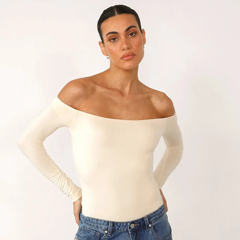 חולצה צמודה בייסיק כתפיים חשופות - יעלה