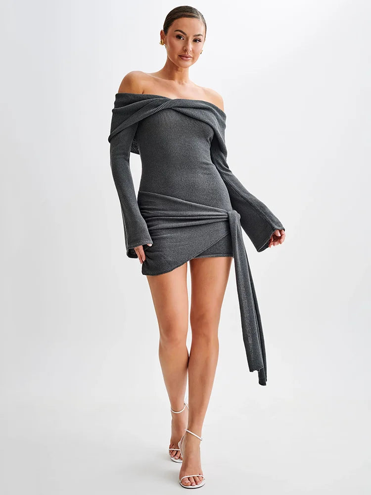 שמלת מיני סרוגה בעיצוב קשירה כתפים חשופות - קארין