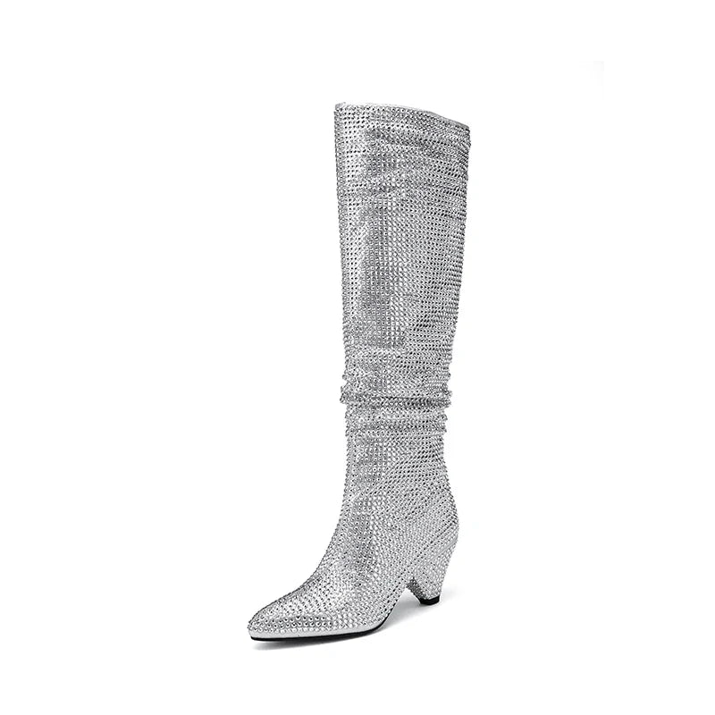 Heeled boots with glittering rhinestones - Daisy