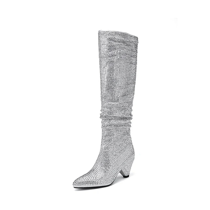Heeled boots with glittering rhinestones - Daisy