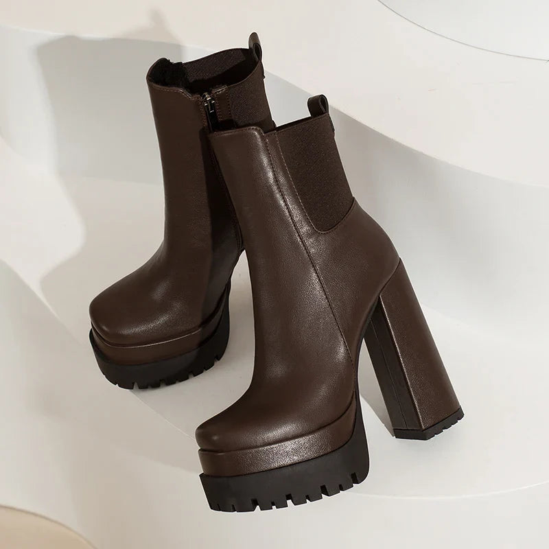 מגפי עקב פלטפורמה דמוי עור - שר