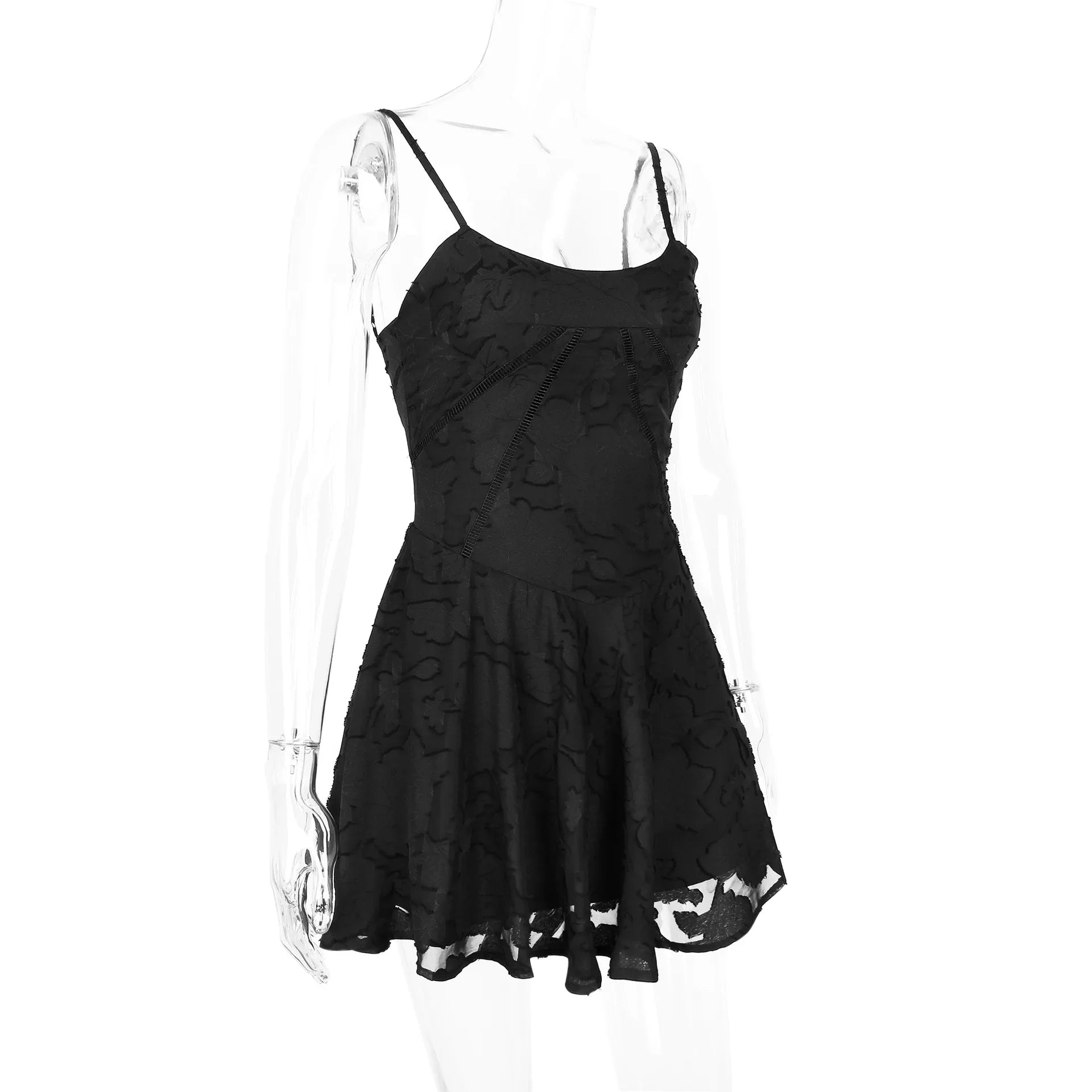 שמלת מיני שיפון בגזרת A בעיטור רקמת איורי פרחים בעיצוב קשירה בגב להצמדה במותן - Allyson