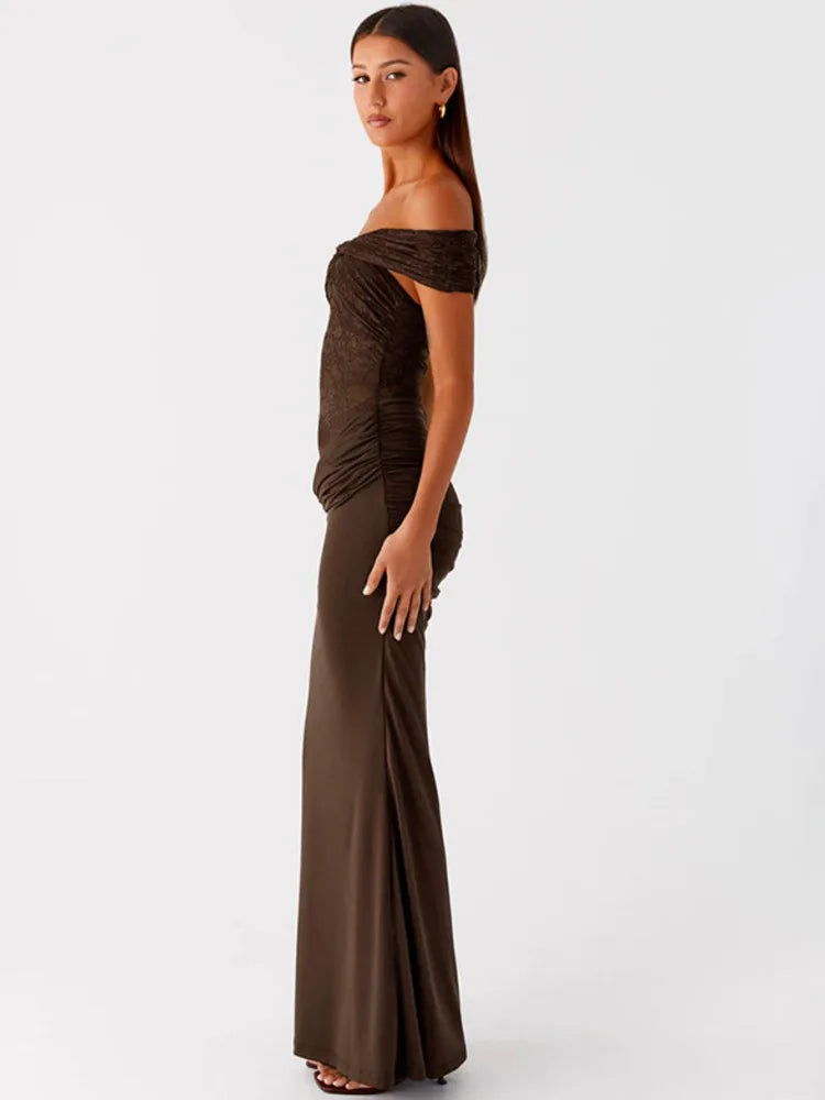 Off-the-shoulder maxi dress with lace design - LINI