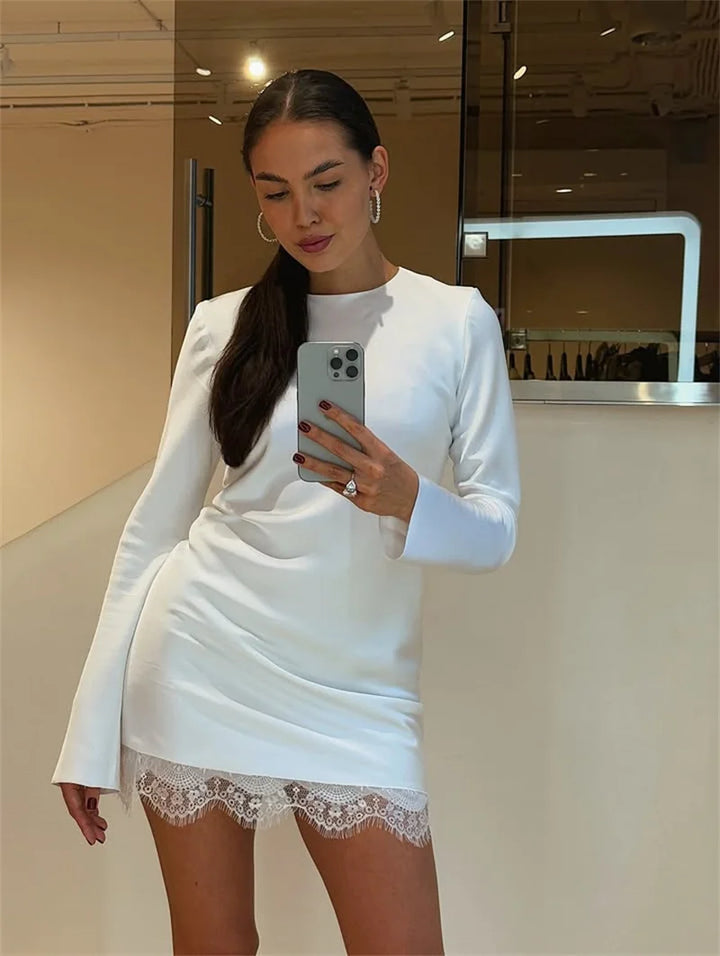 Lace-designed satin mini dress - Noral