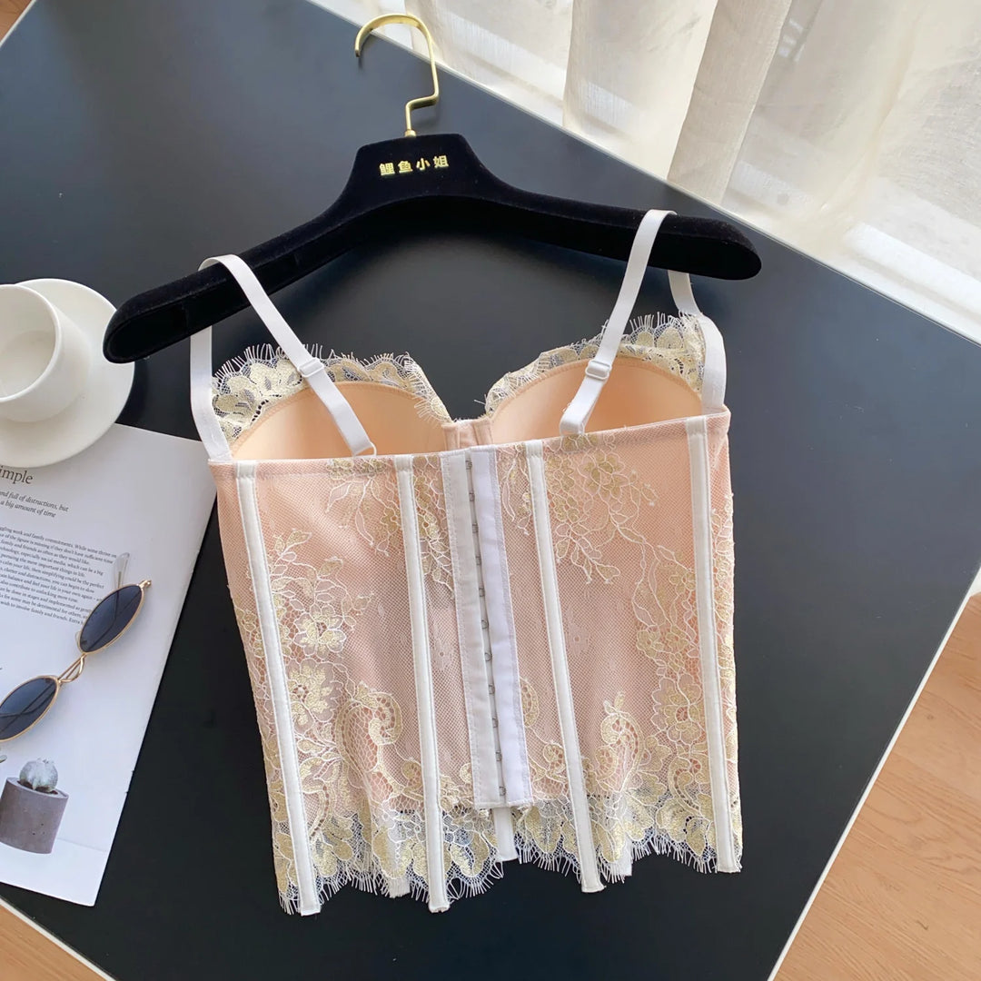 Lace corset with pin closure