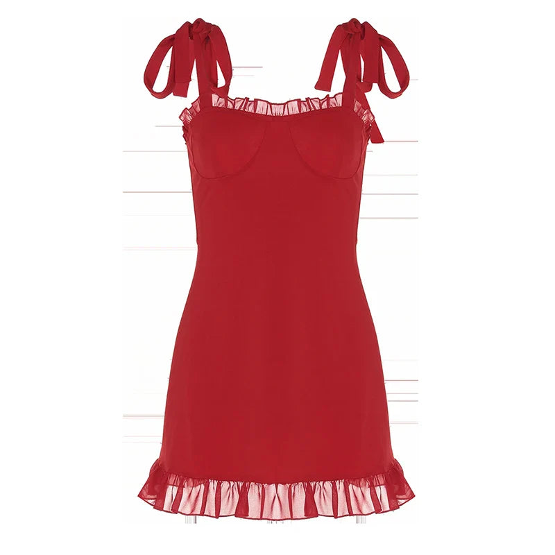 שמלת מיני צמודה בעיטור מלמלת שיפון קשירה בכתפיות - מימי