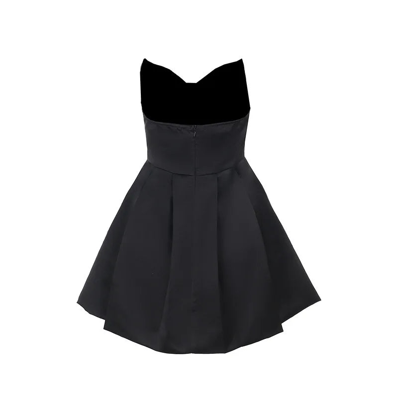 שמלת מיני סטרפלס סאטן בגזרת A - אלינה