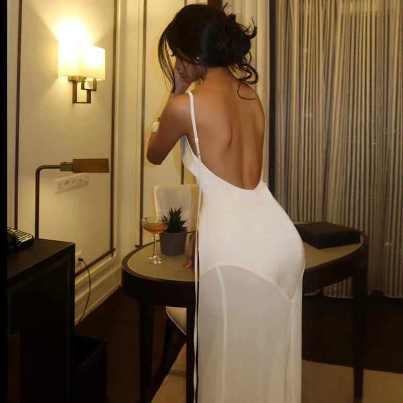 שמלת מקסי סאטן בעיטור שיפון גב פתוח - גרייסי