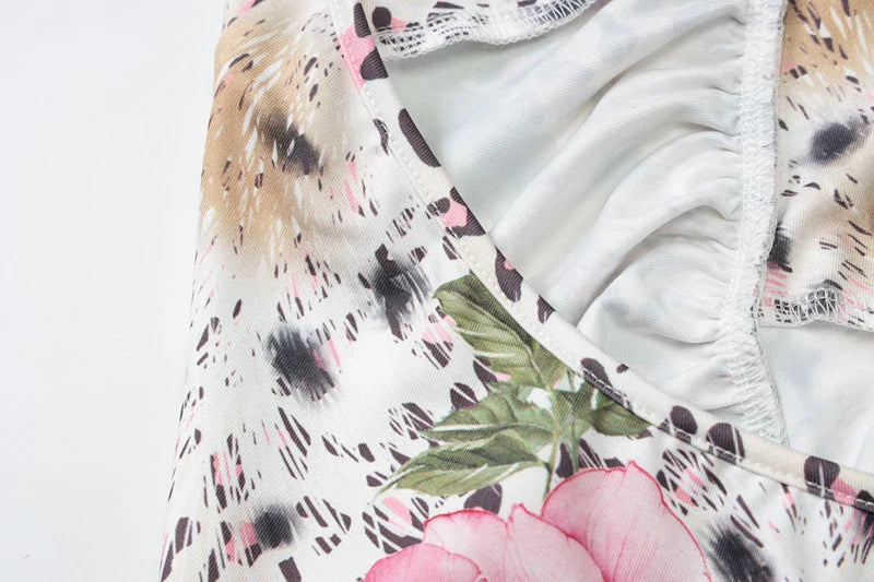 שמלת מיני קולר בהדפס מנומר בעיטור פרחים גב פתוח - צ'ילי