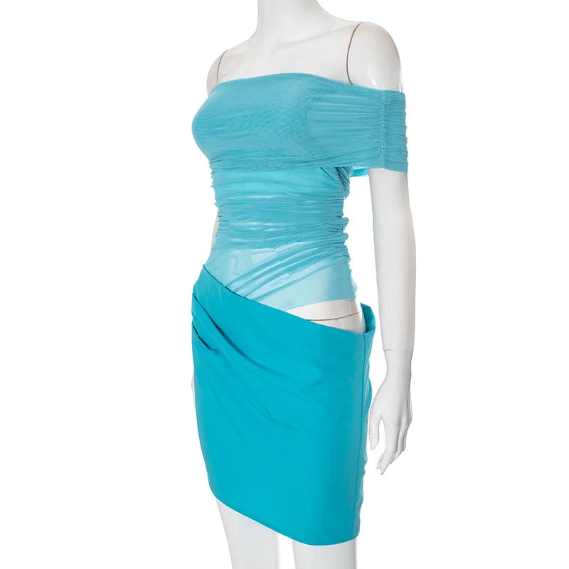 שמלת מיני בעיצוב רשת וכתפיים חשופות - ALEX