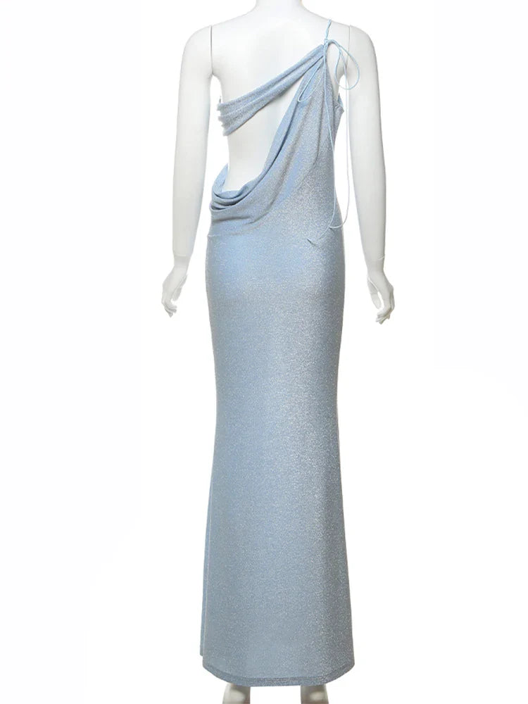 שמלת מקסי נצנצים סרוגה בעיצוב פתח וקשירה - Cynthia