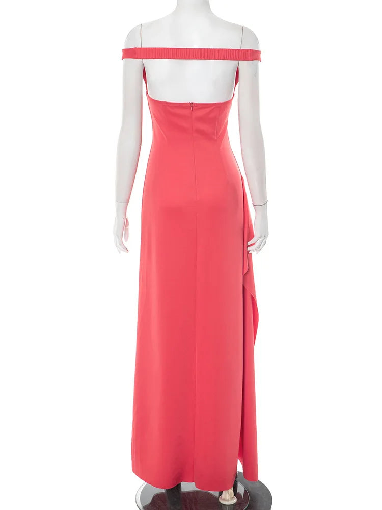 שמלת מקסי כתפיים חשופות בעיטור שסע - לאנה